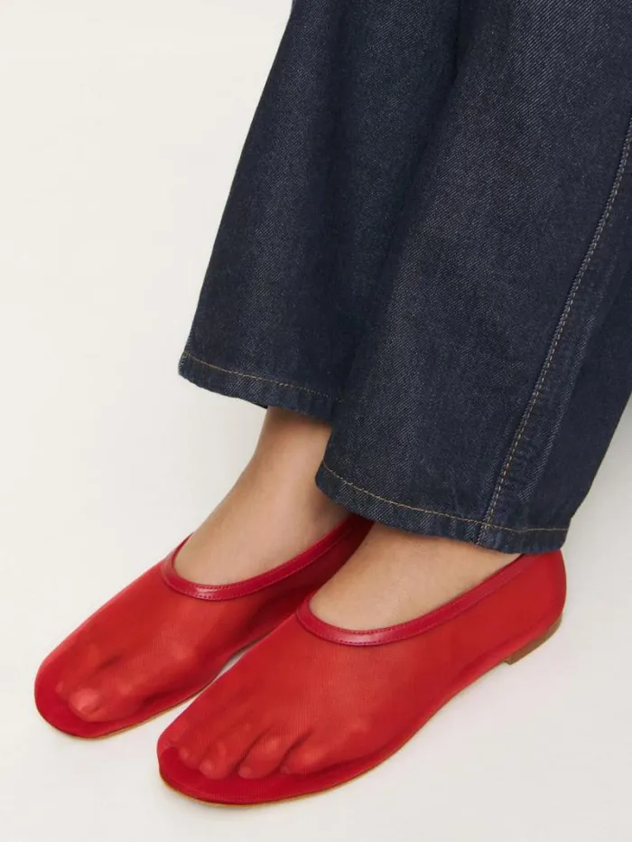The Reformation Britt Ballet Flat Lipstick Mesh 8211 Shoes