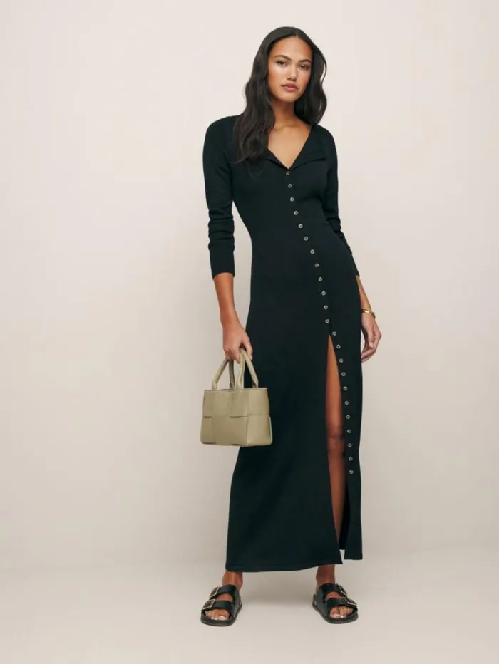 The Reformation Cameran Regenerative Merino Sweater Dress Black 8211 Clothing