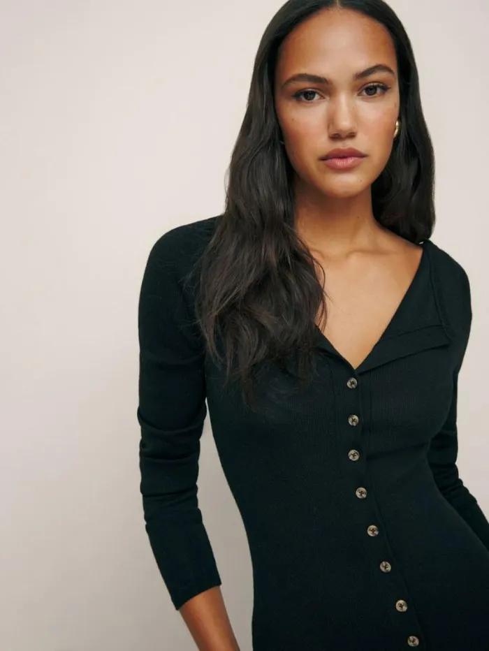 The Reformation Cameran Regenerative Merino Sweater Dress Black 8211 Clothing
