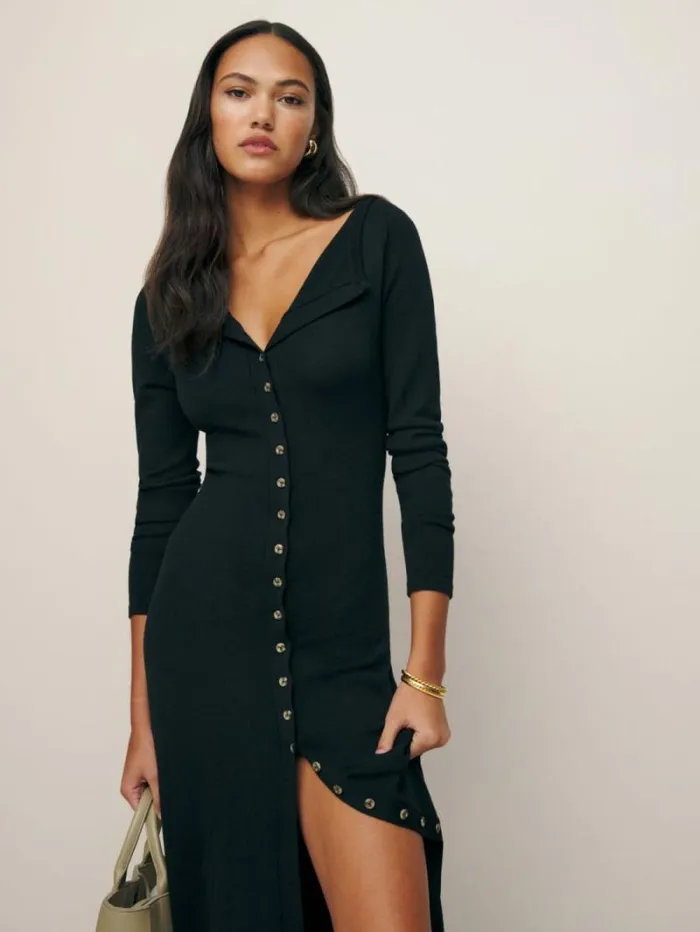 The Reformation Cameran Regenerative Merino Sweater Dress Black 8211 Clothing