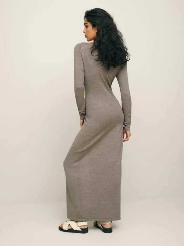 The Reformation Cameran Regenerative Merino Sweater Dress Oatmeal 8211 Clothing
