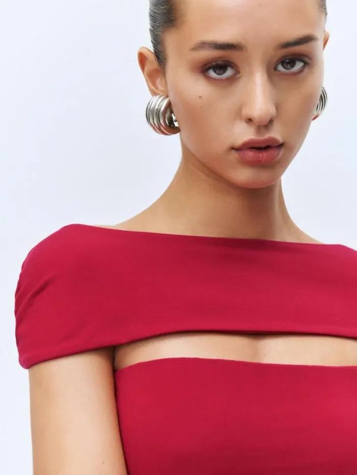 The Reformation Carmina Knit Dress Lipstick 8211 Clothing