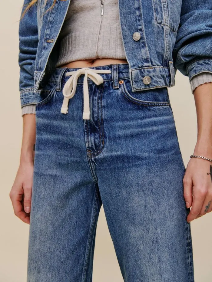 The Reformation Cary Drawstring Waist Slouchy Wide Leg Jeans Hemlock 8211 Clothing