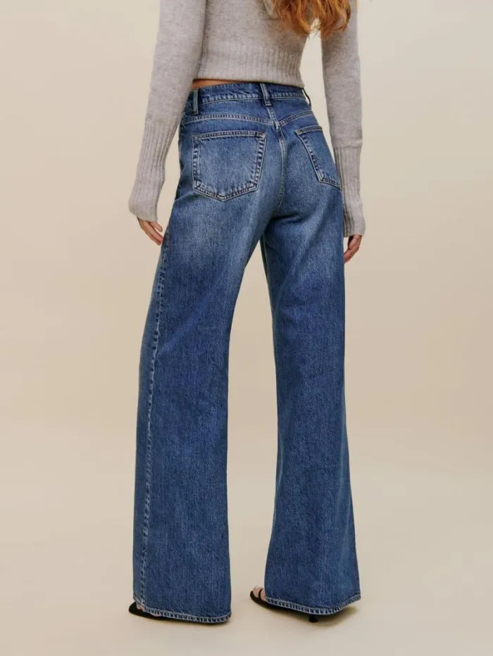 The Reformation Cary Drawstring Waist Slouchy Wide Leg Jeans Hemlock 8211 Clothing
