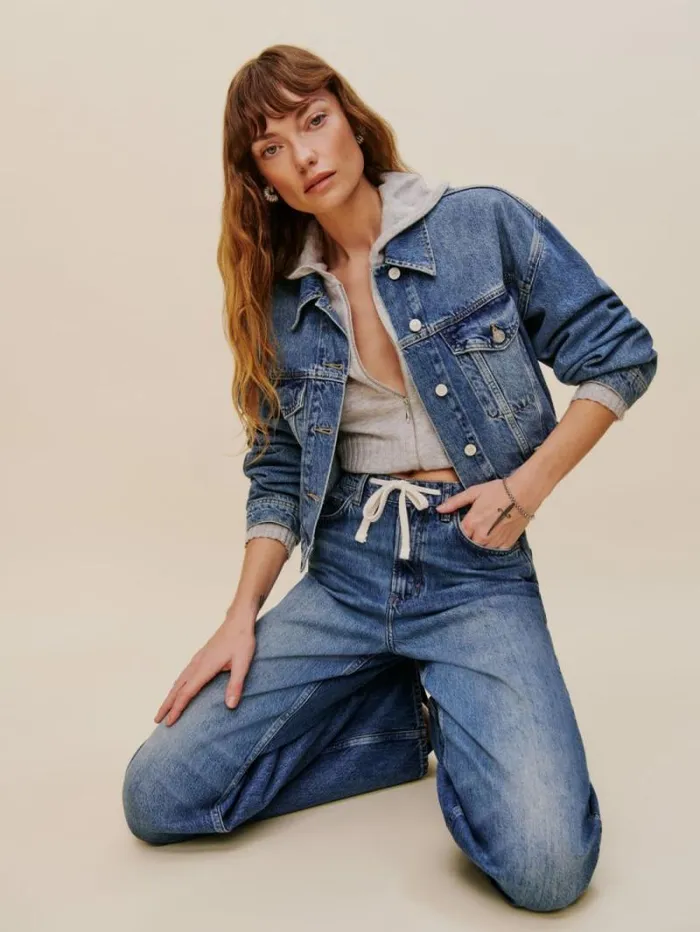The Reformation Cary Drawstring Waist Slouchy Wide Leg Jeans Hemlock 8211 Clothing