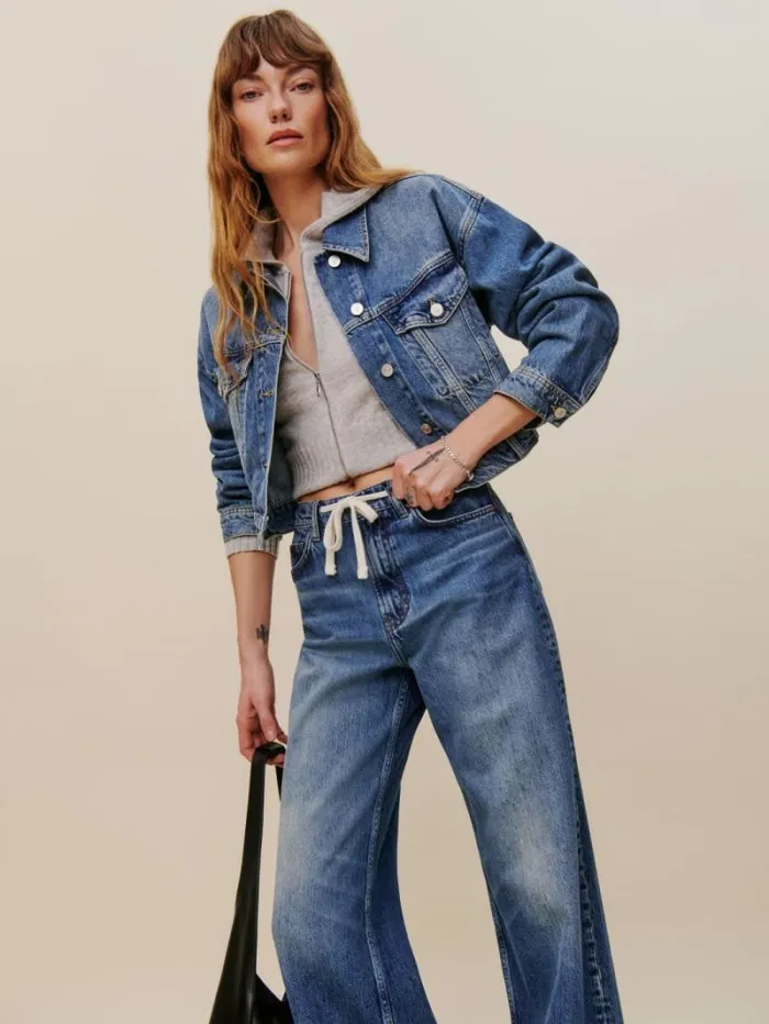 The Reformation Cary Drawstring Waist Slouchy Wide Leg Jeans Hemlock 8211 Clothing