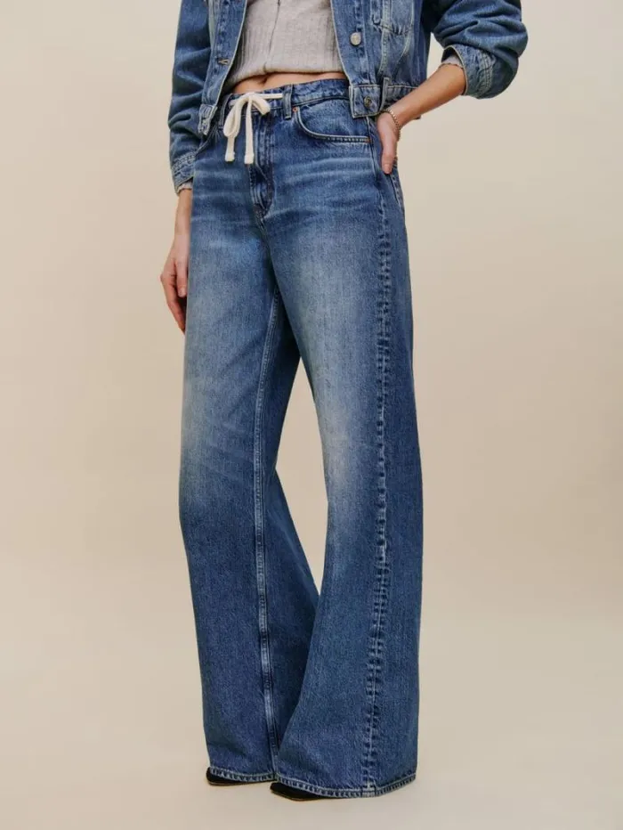 The Reformation Cary Drawstring Waist Slouchy Wide Leg Jeans Hemlock 8211 Clothing