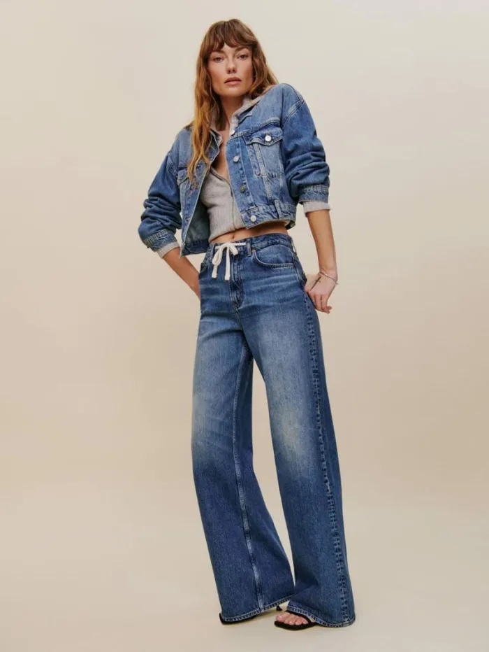 The Reformation Cary Drawstring Waist Slouchy Wide Leg Jeans Hemlock 8211 Clothing