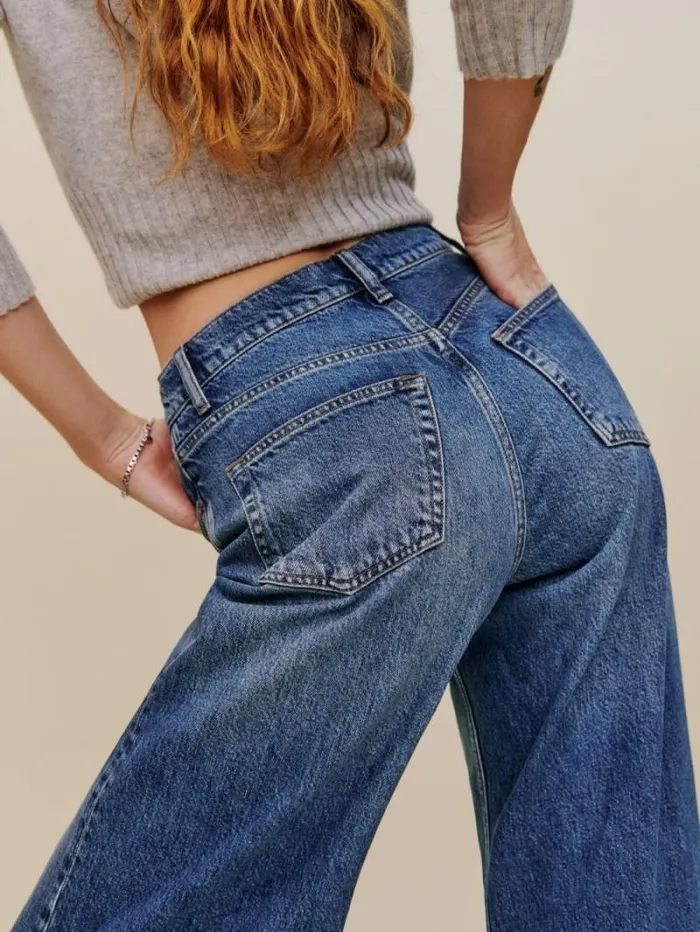 The Reformation Cary Drawstring Waist Slouchy Wide Leg Jeans Hemlock 8211 Clothing