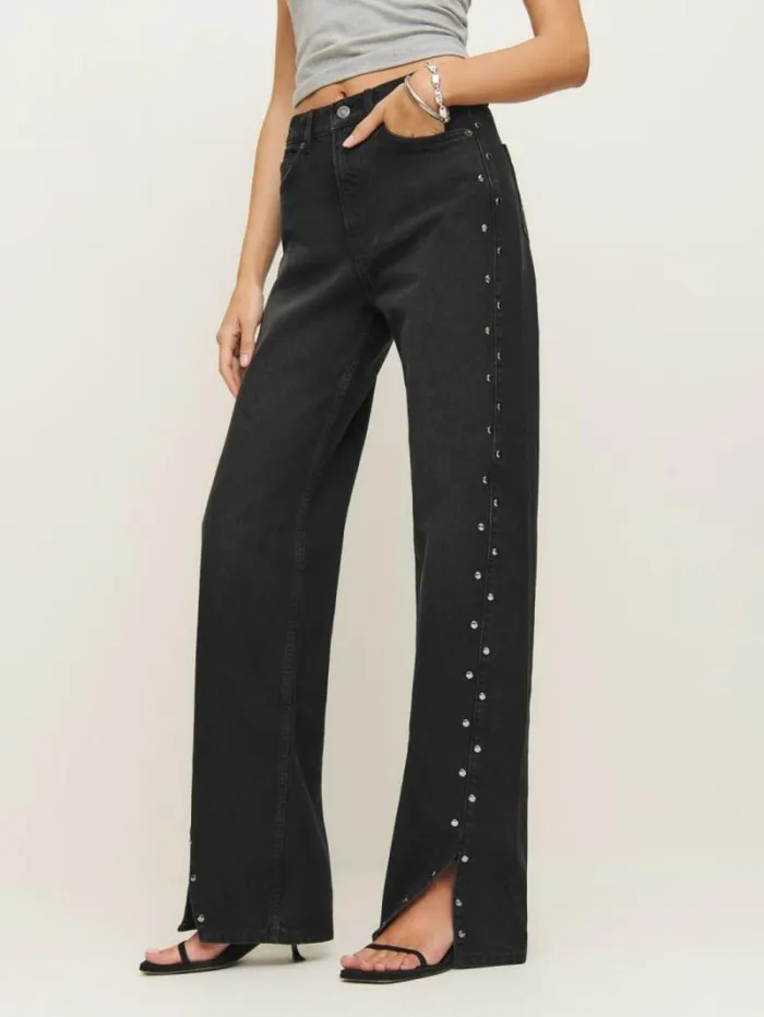 The Reformation Cary High Rise Slouchy Straight Leg Jeans Vana Vented Studded 8211 Clothing The Reformation Cary High Rise Slouchy Straight Leg Jeans Vana Vented Studded 8211 Clothing