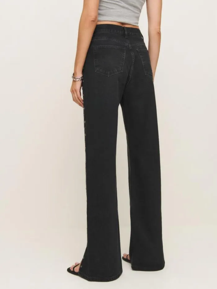 The Reformation Cary High Rise Slouchy Straight Leg Jeans Vana Vented Studded 8211 Clothing