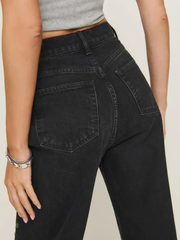 The Reformation Cary High Rise Slouchy Straight Leg Jeans Vana Vented Studded 8211 Clothing