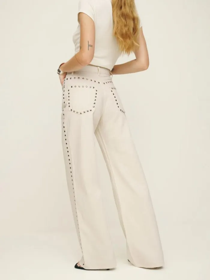 The Reformation Cary High Rise Slouchy Wide Leg Jeans Fior Di Latte Studded 8211 Clothing