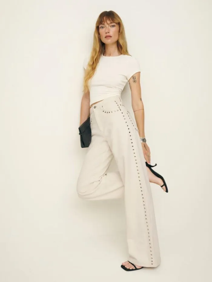 The Reformation Cary High Rise Slouchy Wide Leg Jeans Fior Di Latte Studded 8211 Clothing