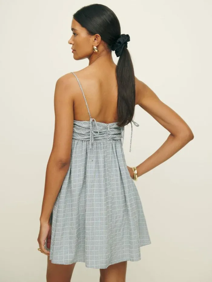 The Reformation Catarina Dress Slate Check 8211 Clothing
