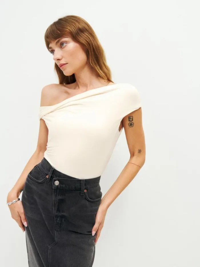 The Reformation Cello Knit Top Cream 8211 Clothing