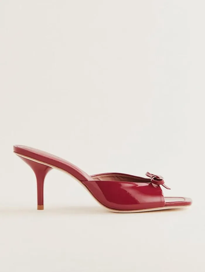 The Reformation Clementine Heeled Mule Sandal Scarlet Patent 8211 WeddingsShoes