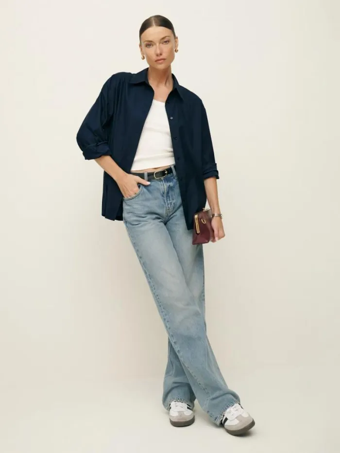 The Reformation Collins Shirt Navy 8211 Clothing