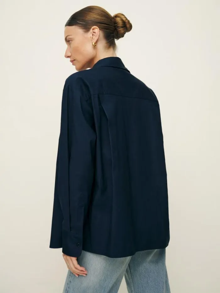 The Reformation Collins Shirt Navy 8211 Clothing
