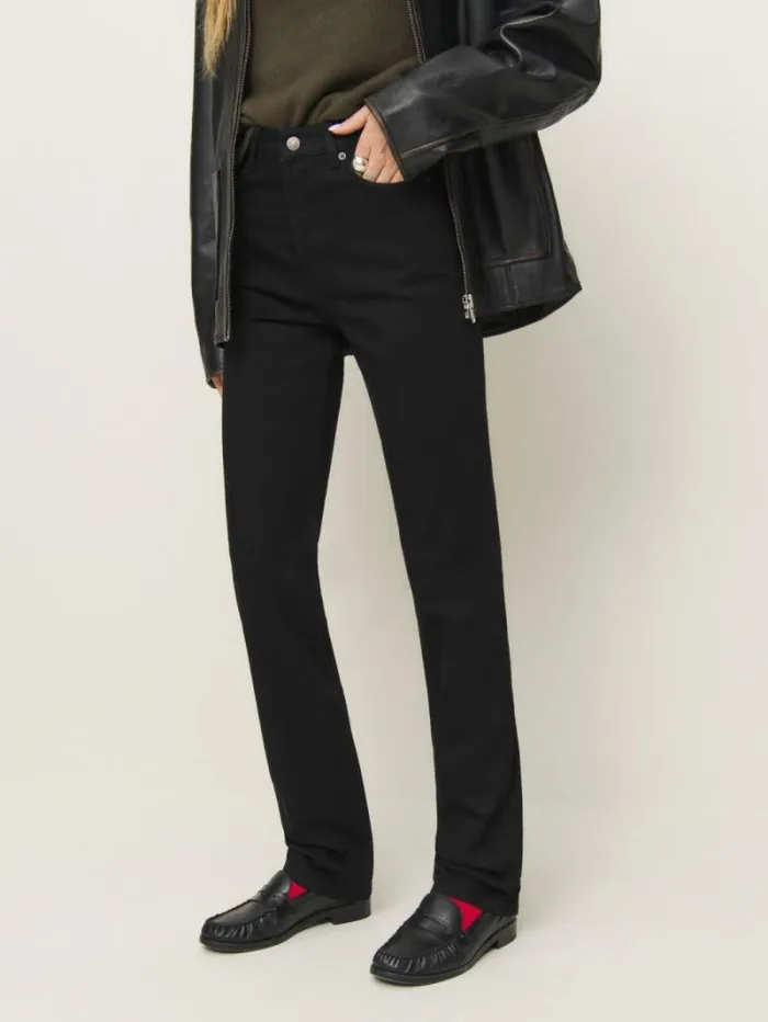 The Reformation Cynthia High Rise Straight Long Jeans Black 8211 Clothing
