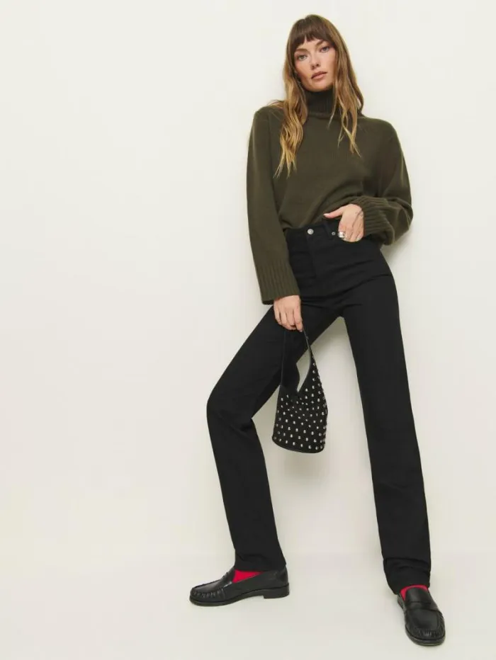 The Reformation Cynthia High Rise Straight Long Jeans Black 8211 Clothing