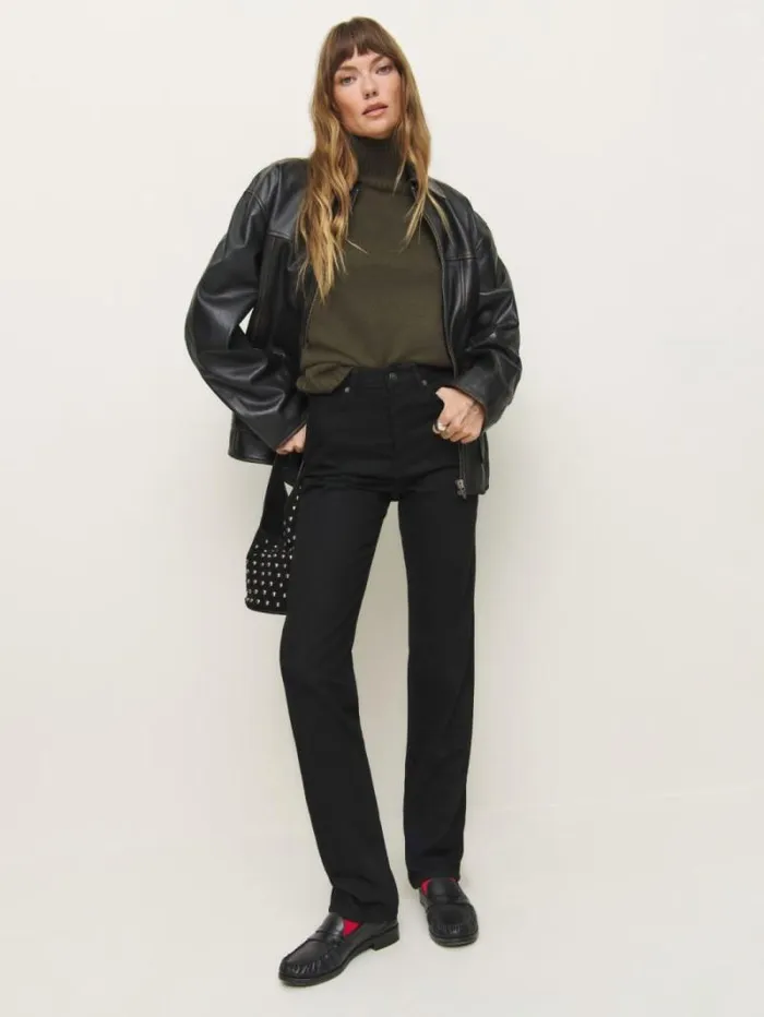 The Reformation Cynthia High Rise Straight Long Jeans Black 8211 Clothing