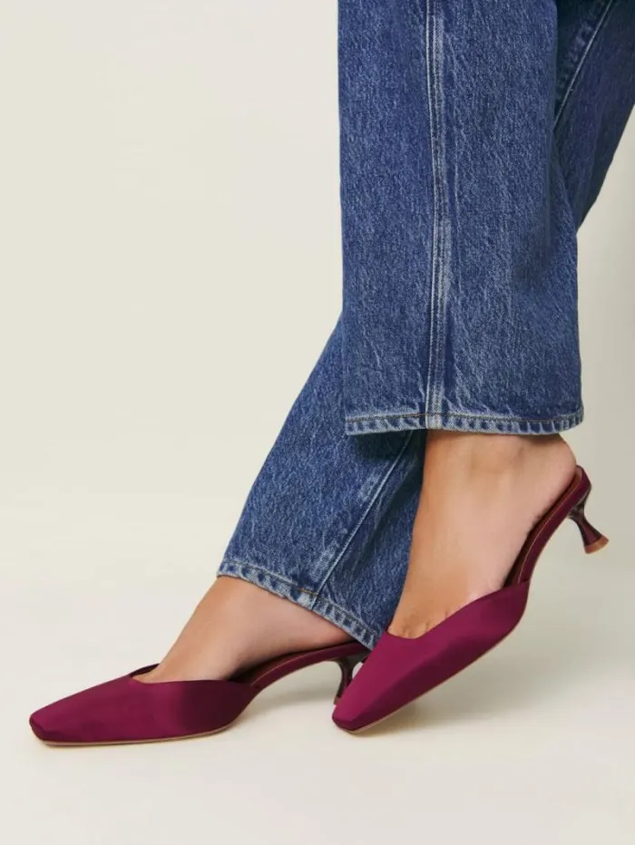 The Reformation Daniela Kitten Mule Dark Cherry Satin 8211 Shoes