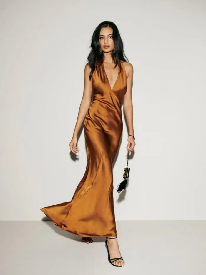 The Reformation Daniela Silk Dress Copper 8211 ClothingWeddings