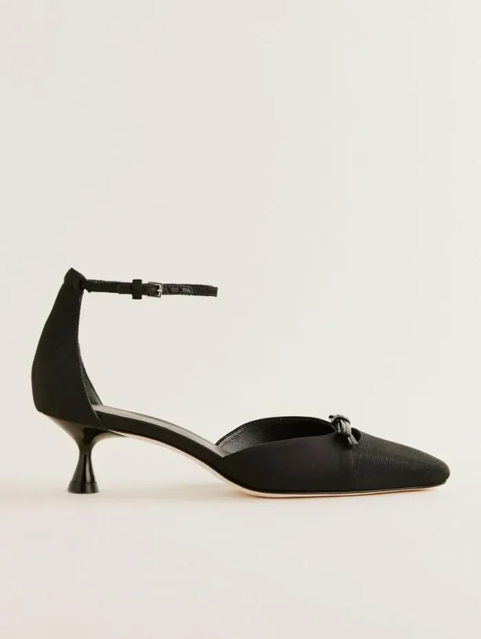 The Reformation Darcy Bow Pump Black Satin 8211 WeddingsShoes