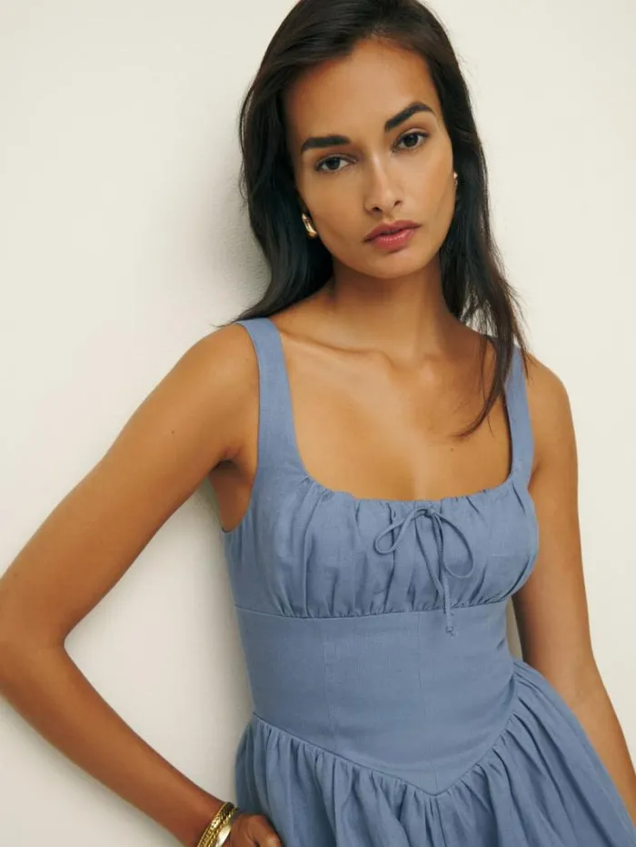 The Reformation Daria Linen Dress Cornflower 8211 Clothing