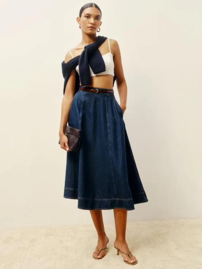 The Reformation Delilah Denim Midi Skirt Roosevelt 8211 Clothing