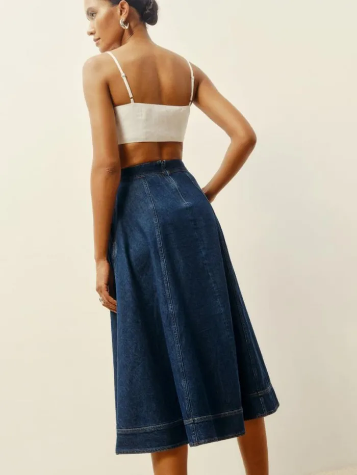 The Reformation Delilah Denim Midi Skirt Roosevelt 8211 Clothing