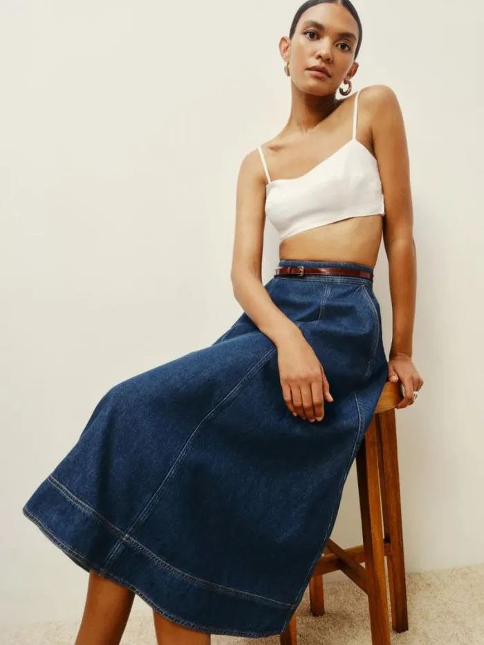 The Reformation Delilah Denim Midi Skirt Roosevelt 8211 Clothing