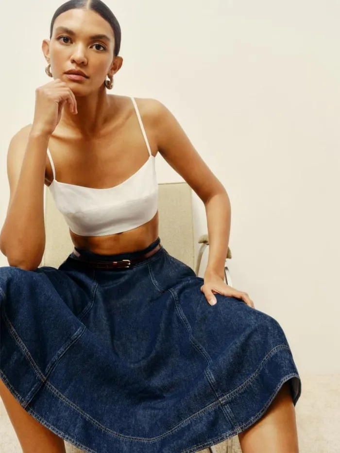 The Reformation Delilah Denim Midi Skirt Roosevelt 8211 Clothing