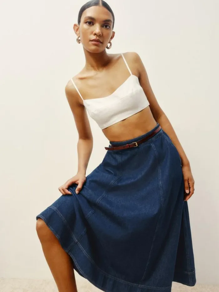 The Reformation Delilah Denim Midi Skirt Roosevelt 8211 Clothing