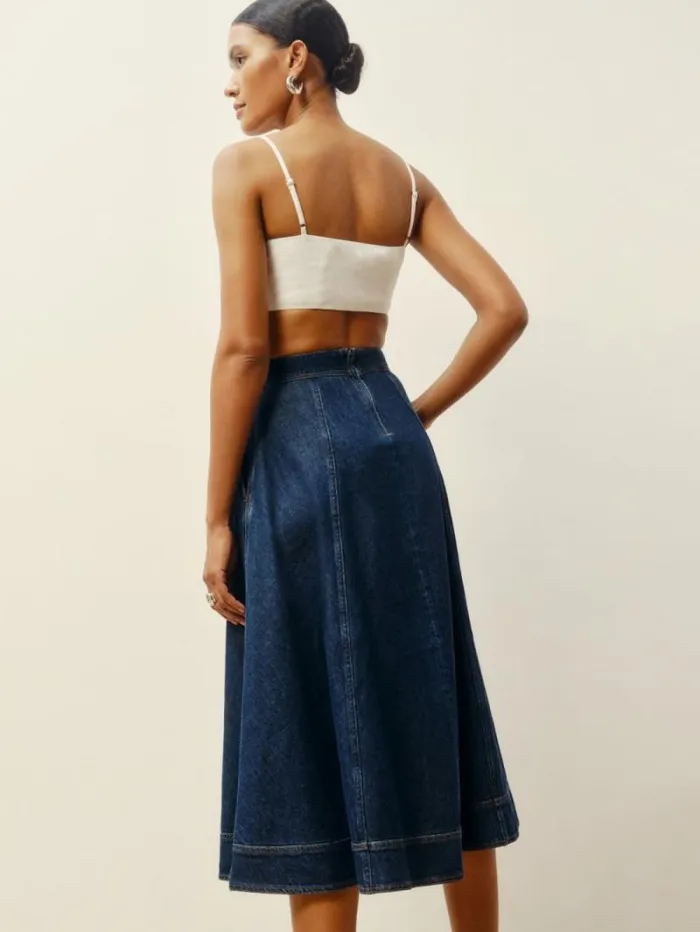 The Reformation Delilah Denim Midi Skirt Roosevelt 8211 Clothing