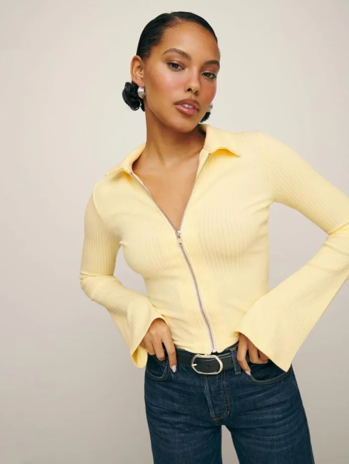 The Reformation Duke Knit Top Buttercream 8211 Clothing