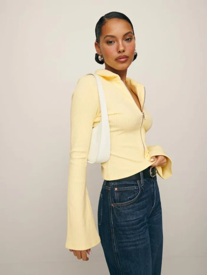 The Reformation Duke Knit Top Buttercream 8211 Clothing