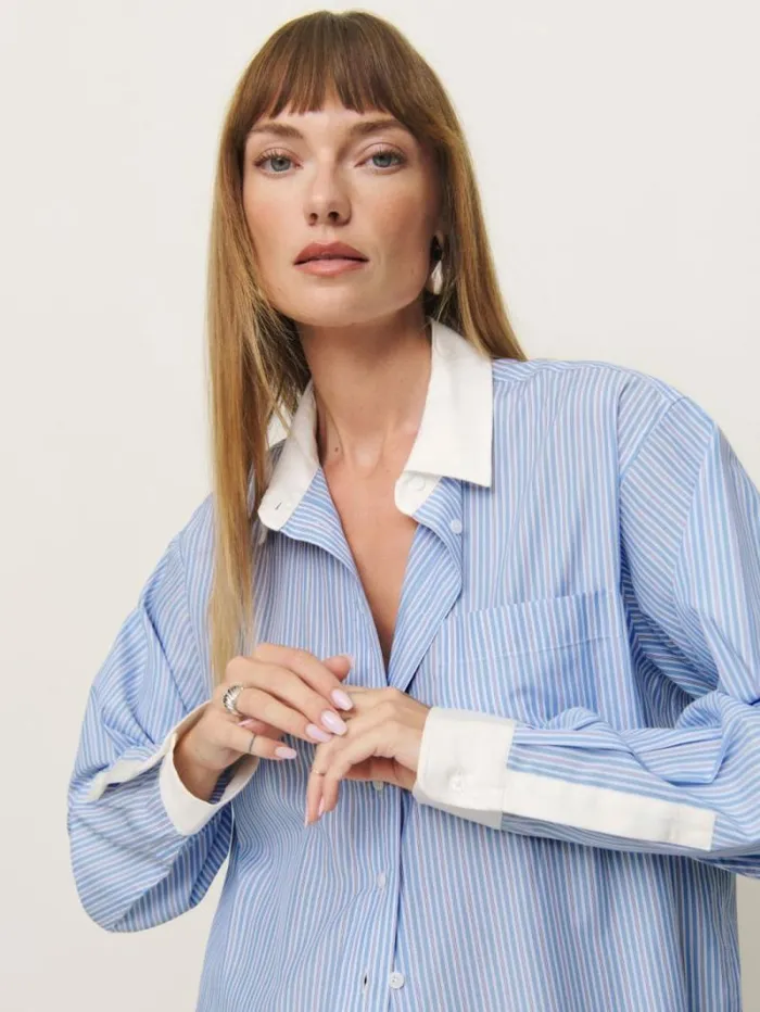 The Reformation Eli Oversized Shirt Blue Stripe 8211 Clothing