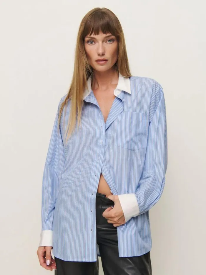 The Reformation Eli Oversized Shirt Blue Stripe 8211 Clothing