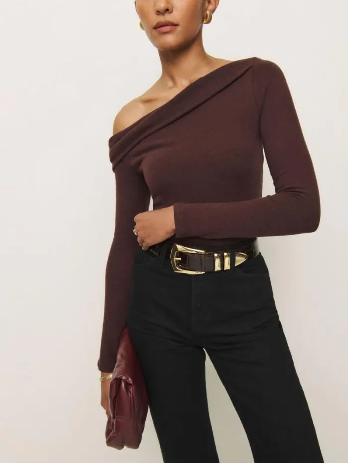 The Reformation Elio Knit Top Mahogany 8211 Clothing