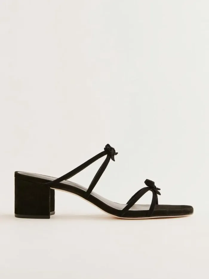 The Reformation Elodie Block Heeled Sandal Black Suede 8211 WeddingsShoes