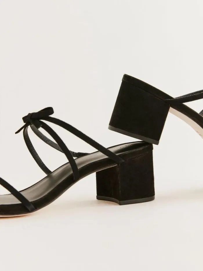 The Reformation Elodie Block Heeled Sandal Black Suede 8211 WeddingsShoes