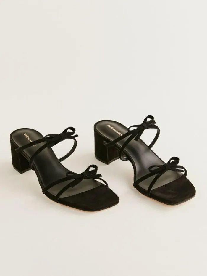 The Reformation Elodie Block Heeled Sandal Black Suede 8211 WeddingsShoes