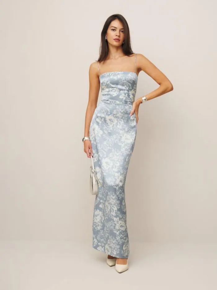 The Reformation Frankie Silk Dress Porcelain 8211 ClothingWeddings