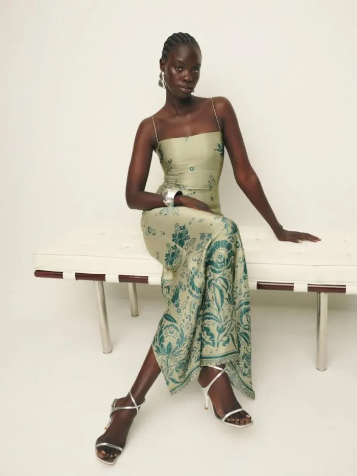 The Reformation Frankie Silk Dress Sage Border 8211 ClothingWeddings