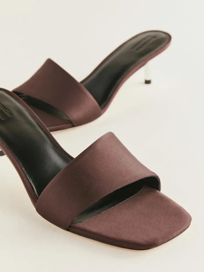 The Reformation Hartzell Heeled Sandal Espresso Satin 8211 WeddingsShoes