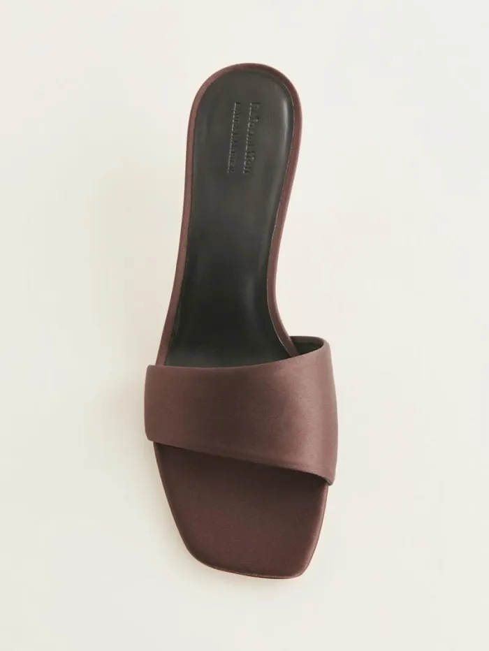 The Reformation Hartzell Heeled Sandal Espresso Satin 8211 WeddingsShoes