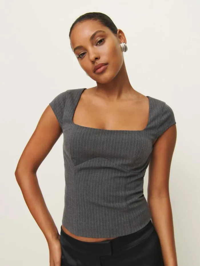 The Reformation Hollyn Top Charcoal Stripe 8211 Clothing