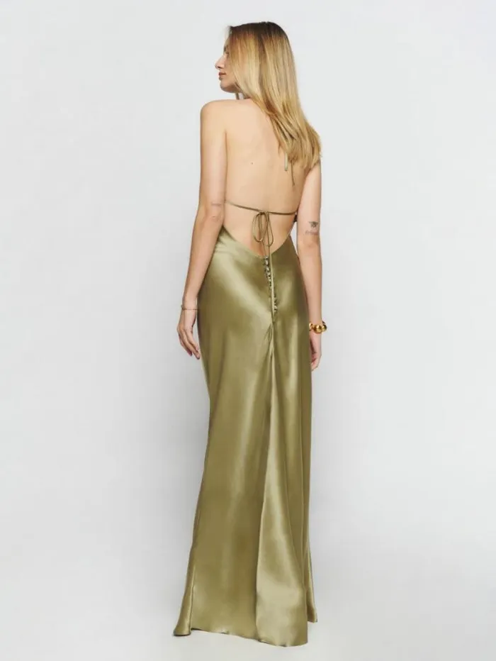 The Reformation Jeany Silk Dress Olive Oil 8211 ClothingWeddings